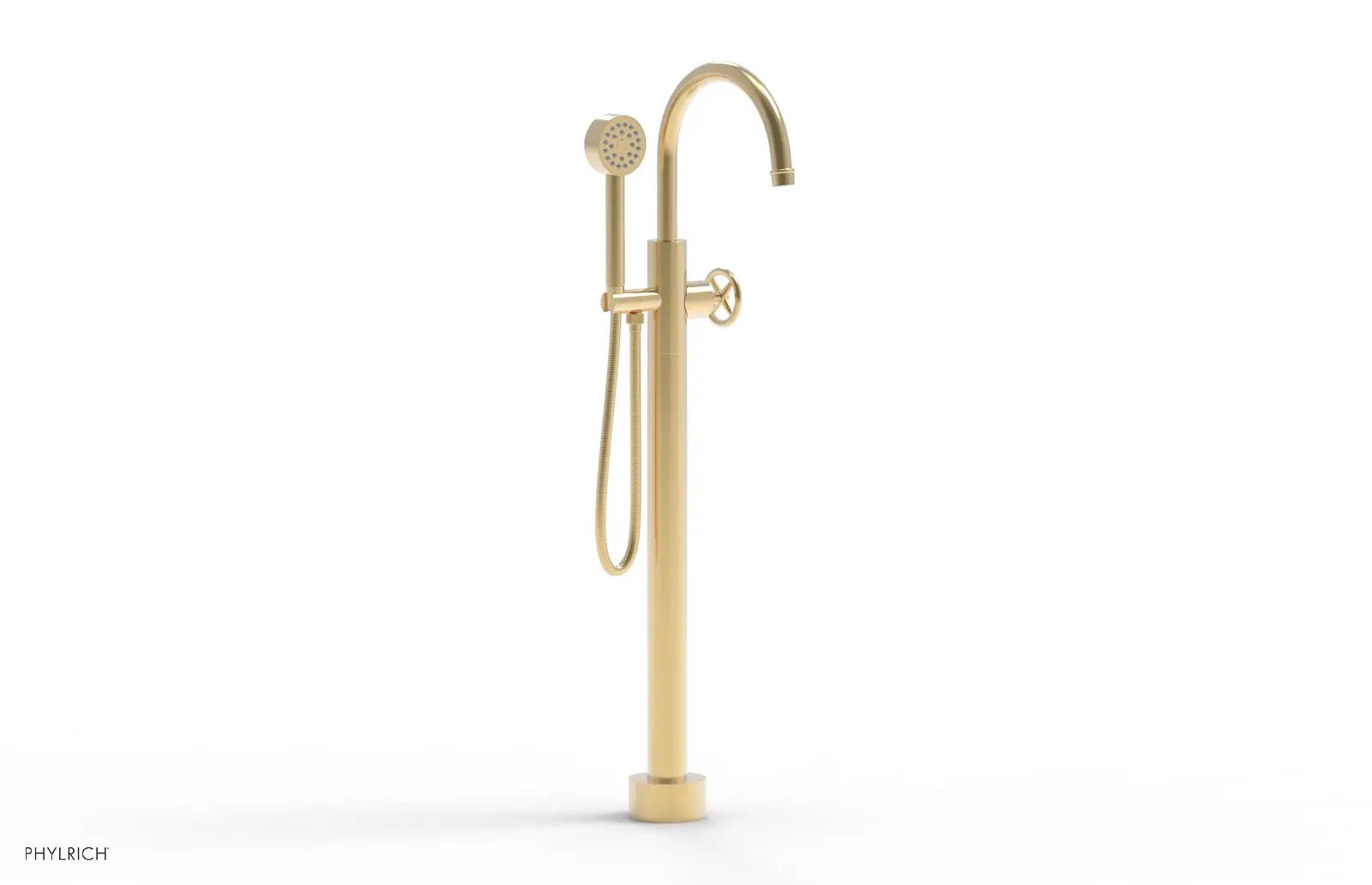 Phylrich WORKS Tall Floor Mount Tub Filler - Cross Handle with Hand Shower by Phylrich