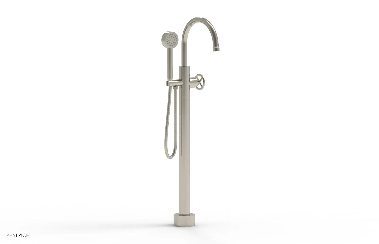 Phylrich WORKS Tall Floor Mount Tub Filler - Cross Handle with Hand Shower by Phylrich