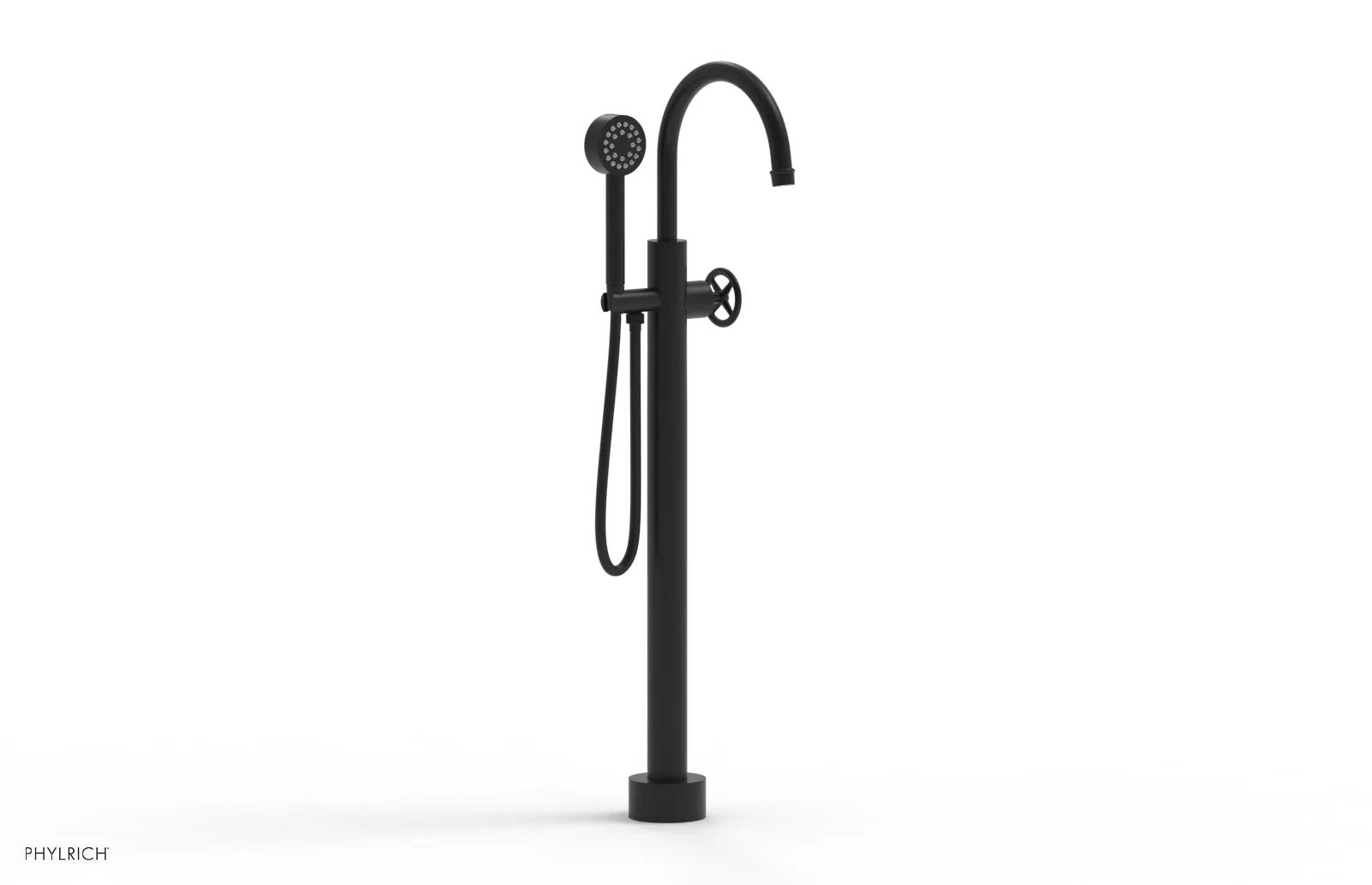 Phylrich WORKS Tall Floor Mount Tub Filler - Cross Handle with Hand Shower by Phylrich