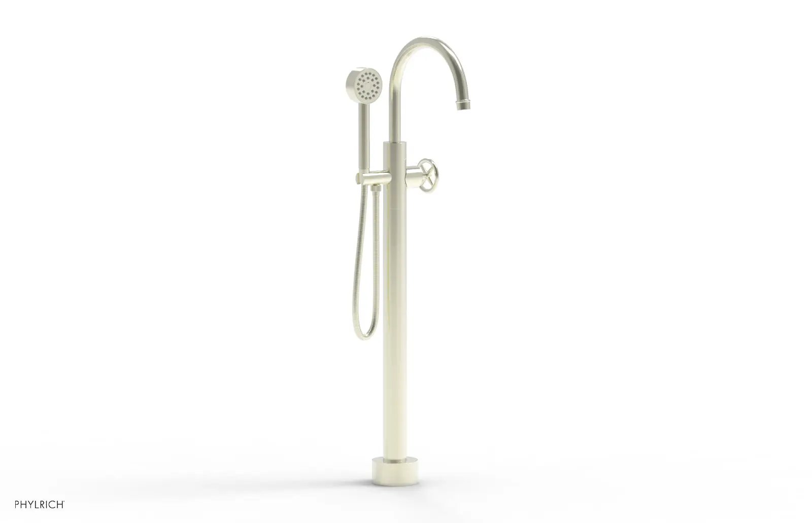 Phylrich WORKS Tall Floor Mount Tub Filler - Cross Handle with Hand Shower by Phylrich