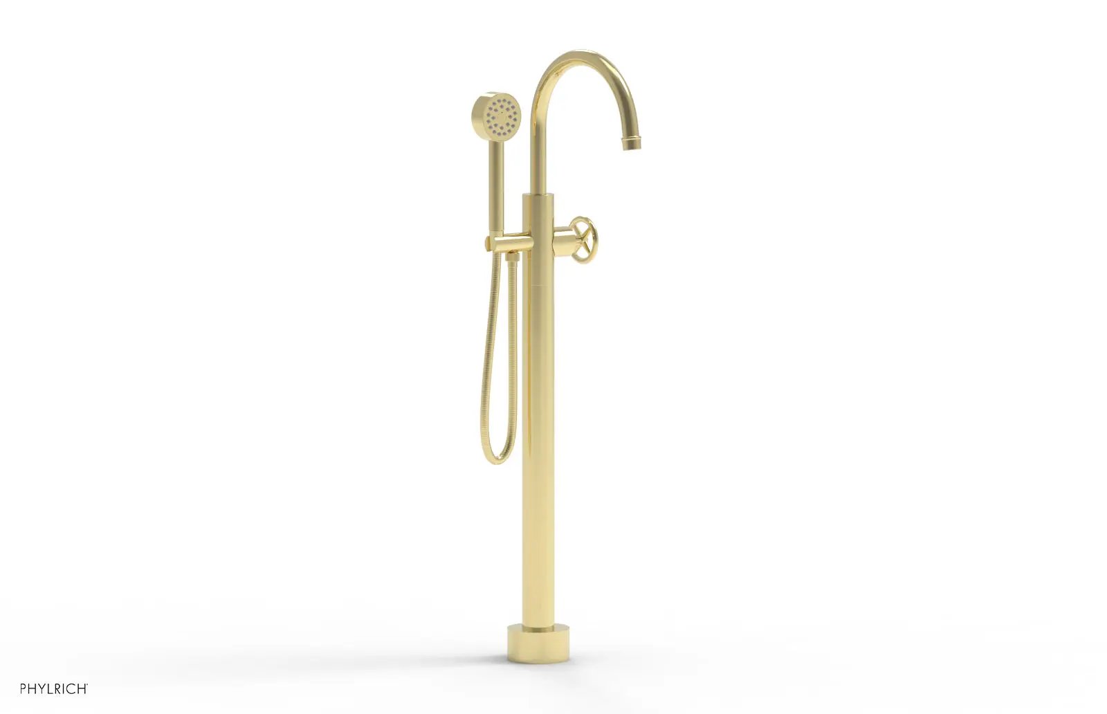 Phylrich WORKS Tall Floor Mount Tub Filler - Cross Handle with Hand Shower by Phylrich