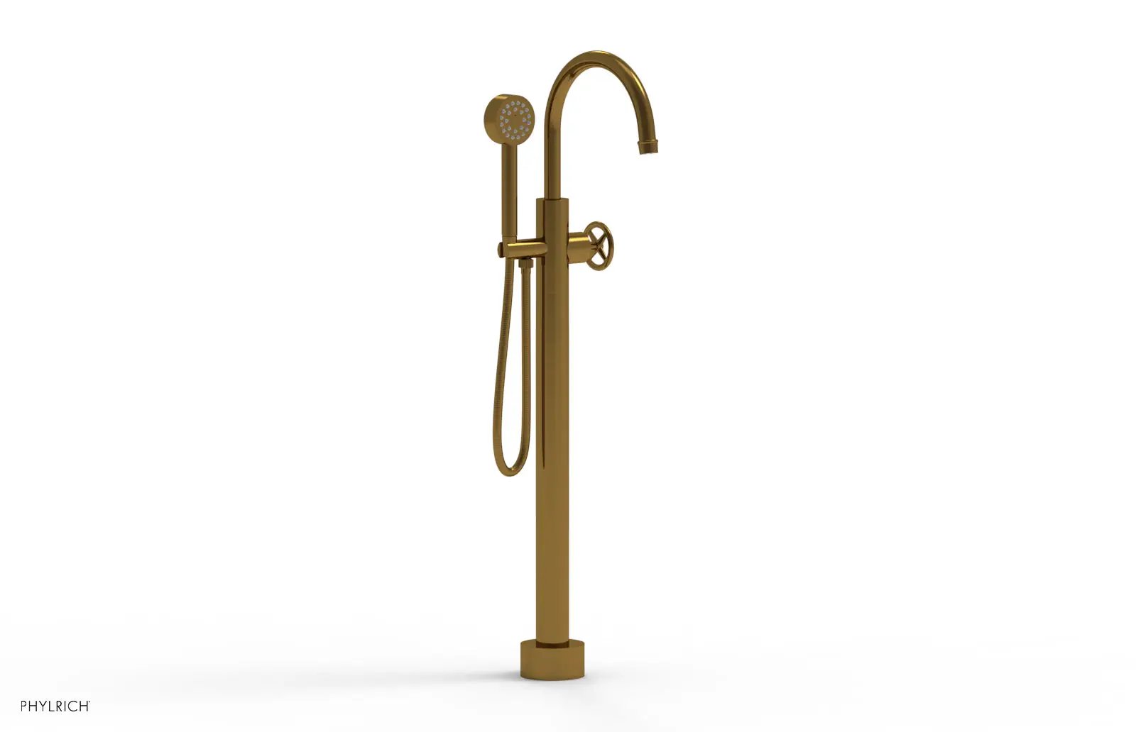 Phylrich WORKS Tall Floor Mount Tub Filler - Cross Handle with Hand Shower by Phylrich