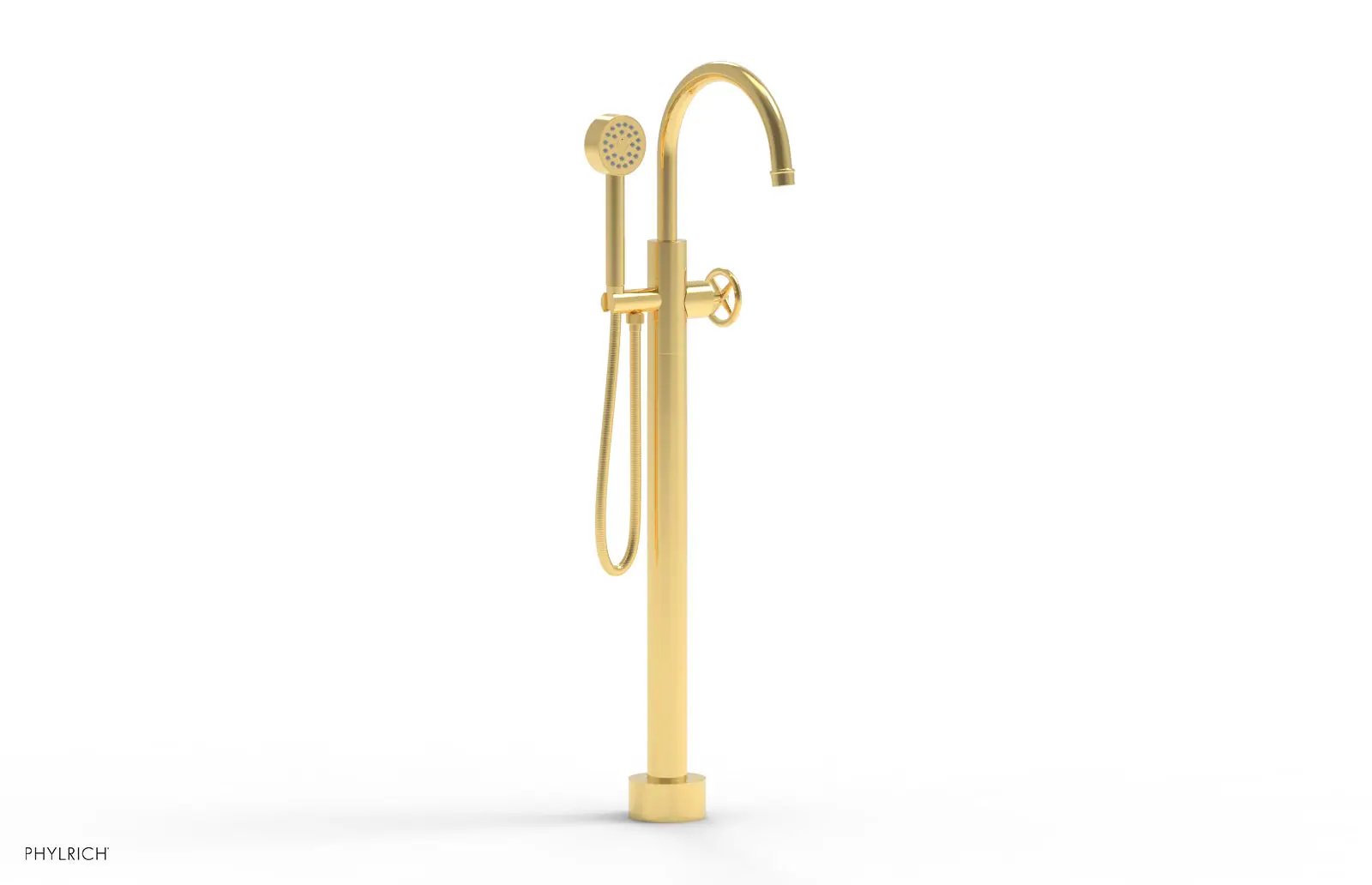 Phylrich WORKS Tall Floor Mount Tub Filler - Cross Handle with Hand Shower by Phylrich