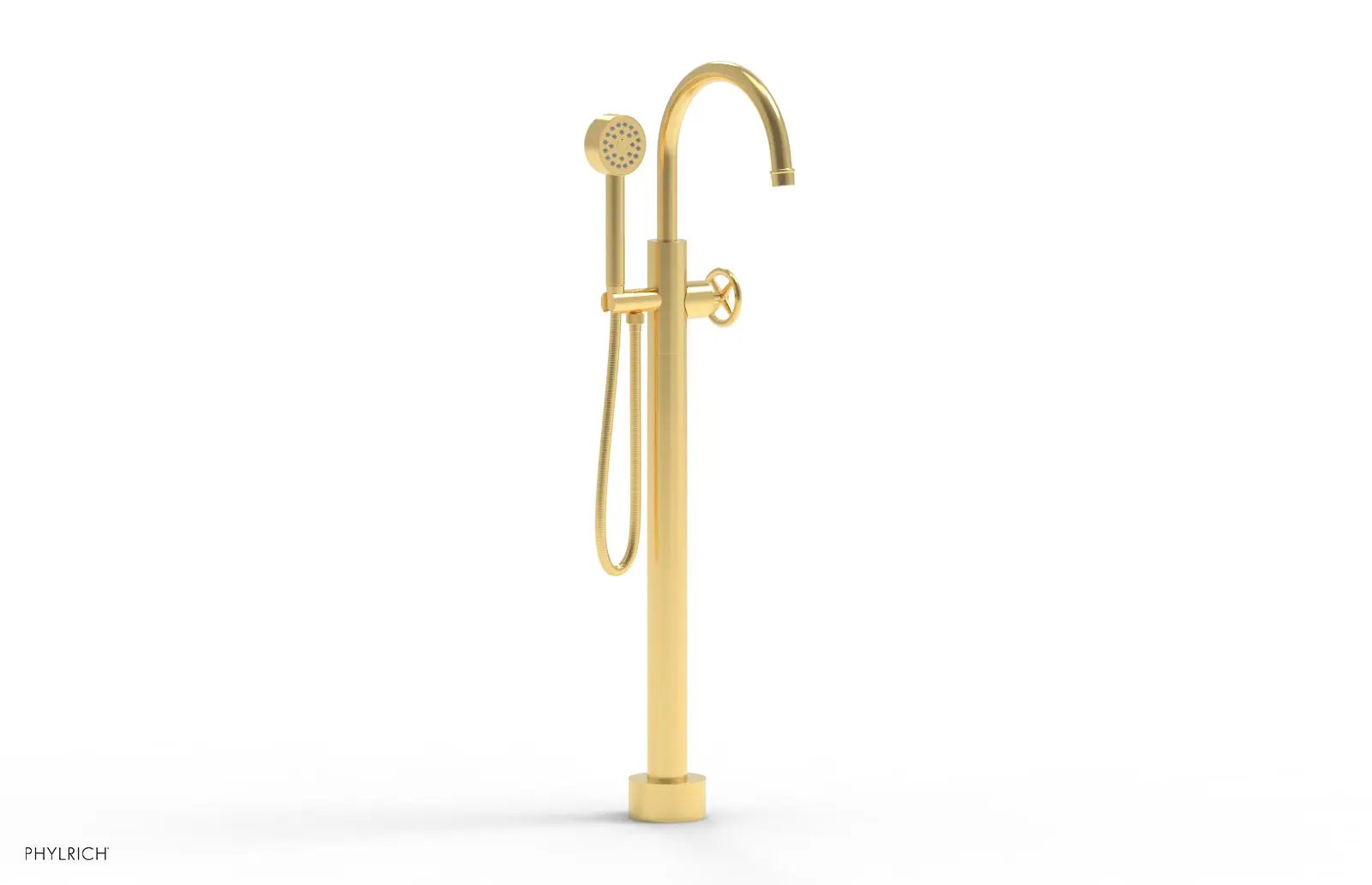 Phylrich WORKS Tall Floor Mount Tub Filler - Cross Handle with Hand Shower by Phylrich