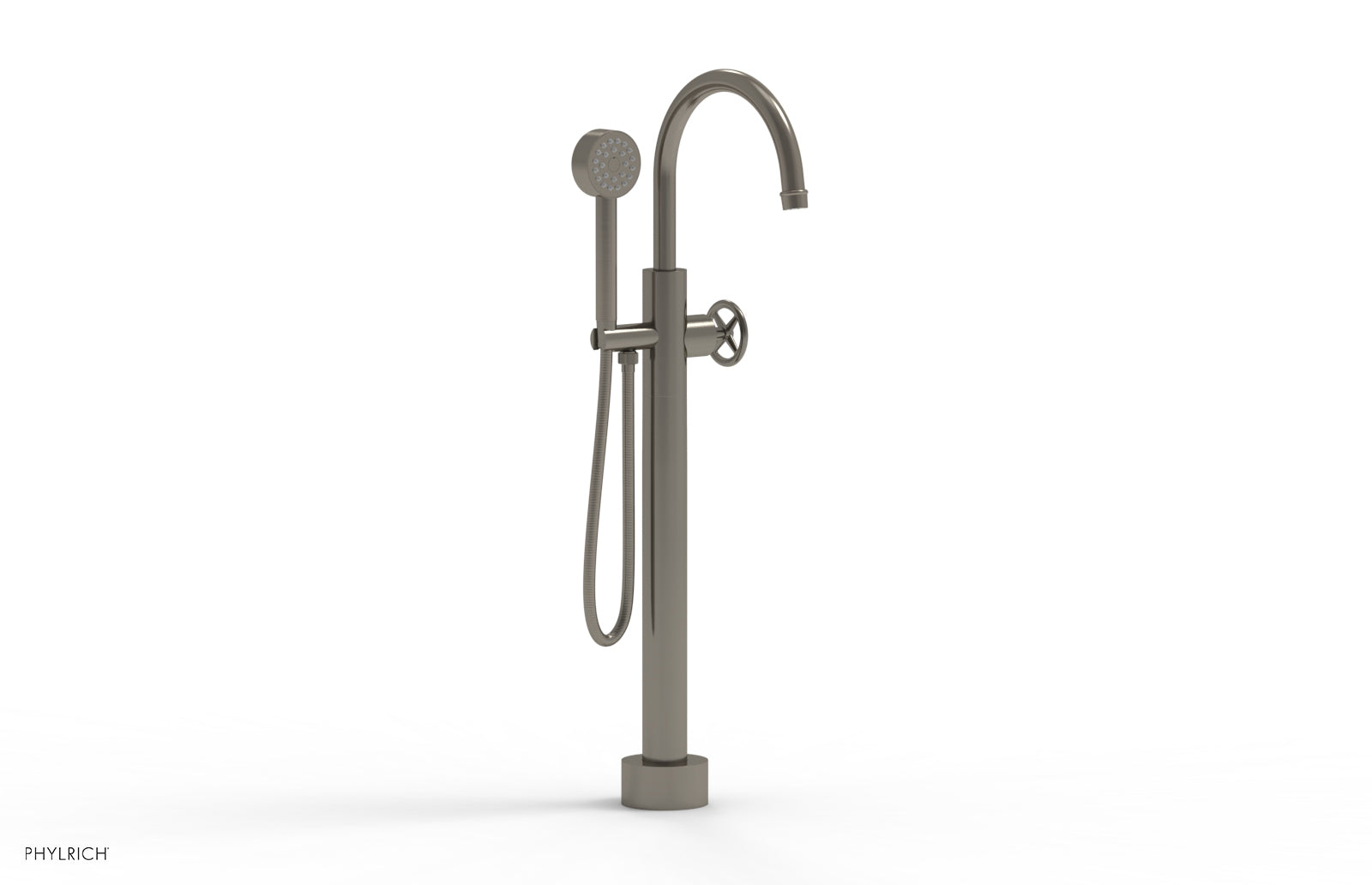 Phylrich WORKS Low Floor Mount Tub Filler - Cross Handle with Hand Shower by Phylrich