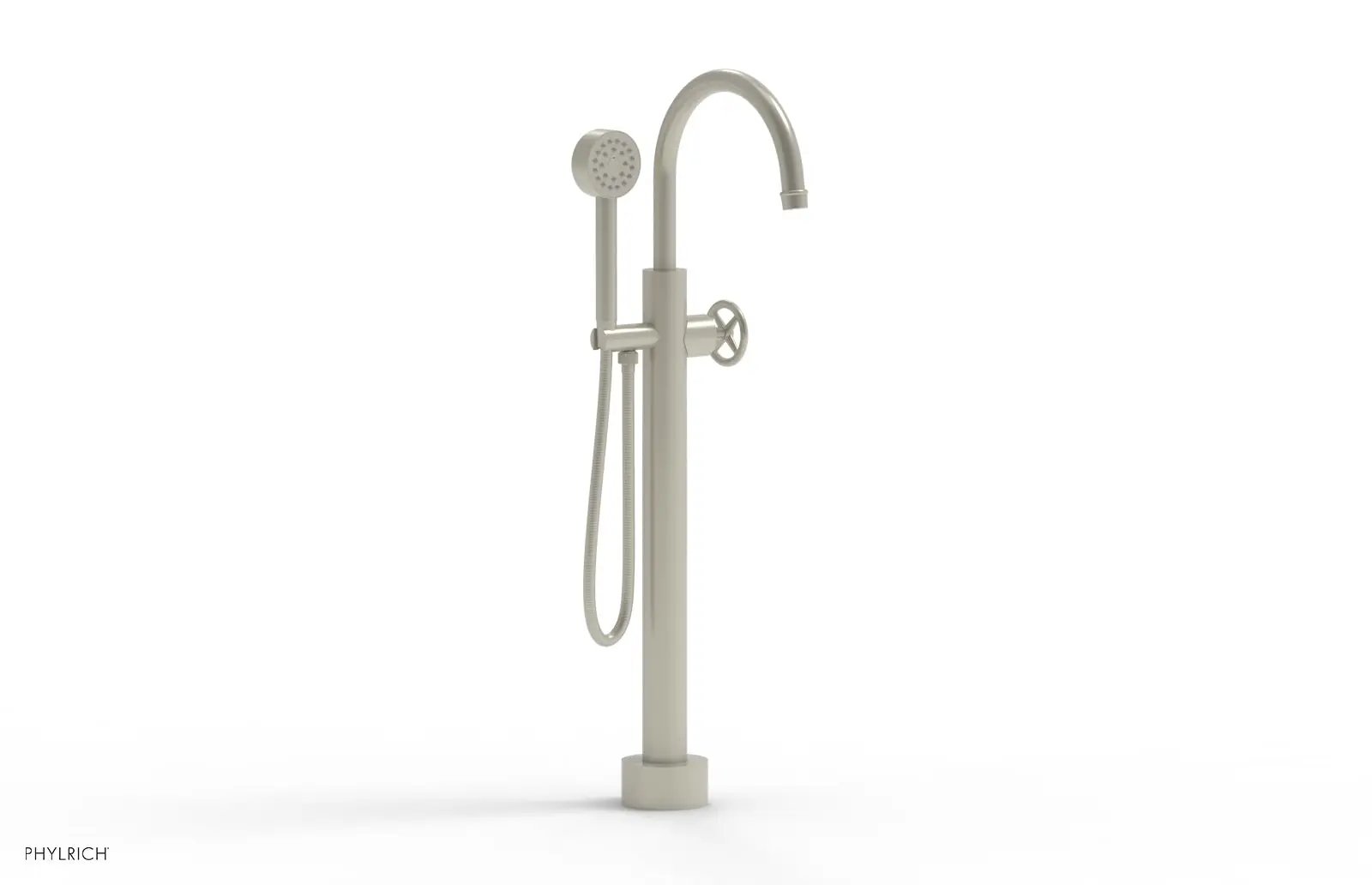 Phylrich WORKS Low Floor Mount Tub Filler - Cross Handle with Hand Shower by Phylrich