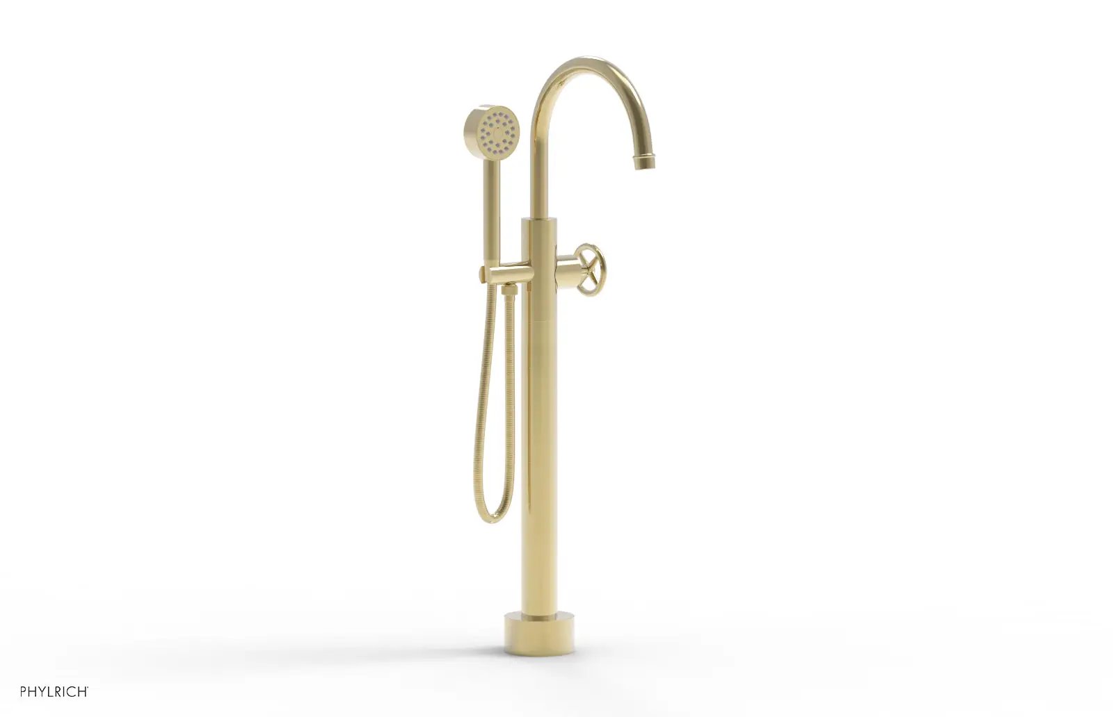 Phylrich WORKS Low Floor Mount Tub Filler - Cross Handle with Hand Shower by Phylrich
