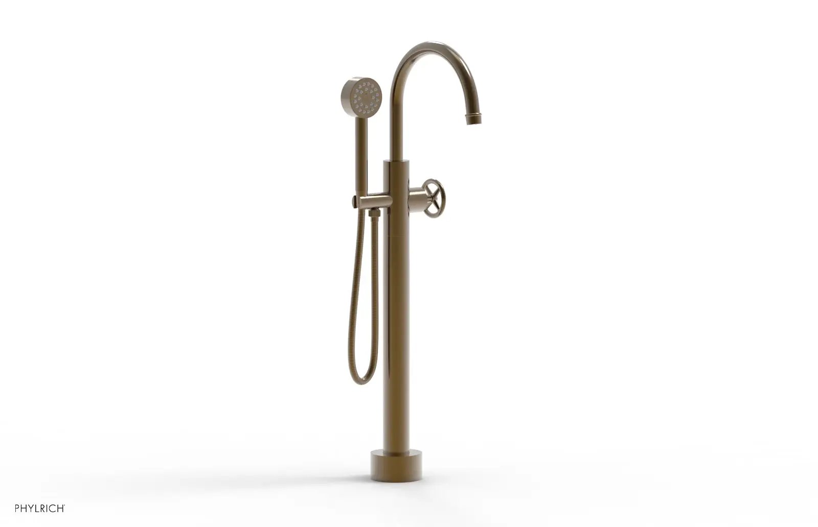 Phylrich WORKS Low Floor Mount Tub Filler - Cross Handle with Hand Shower by Phylrich