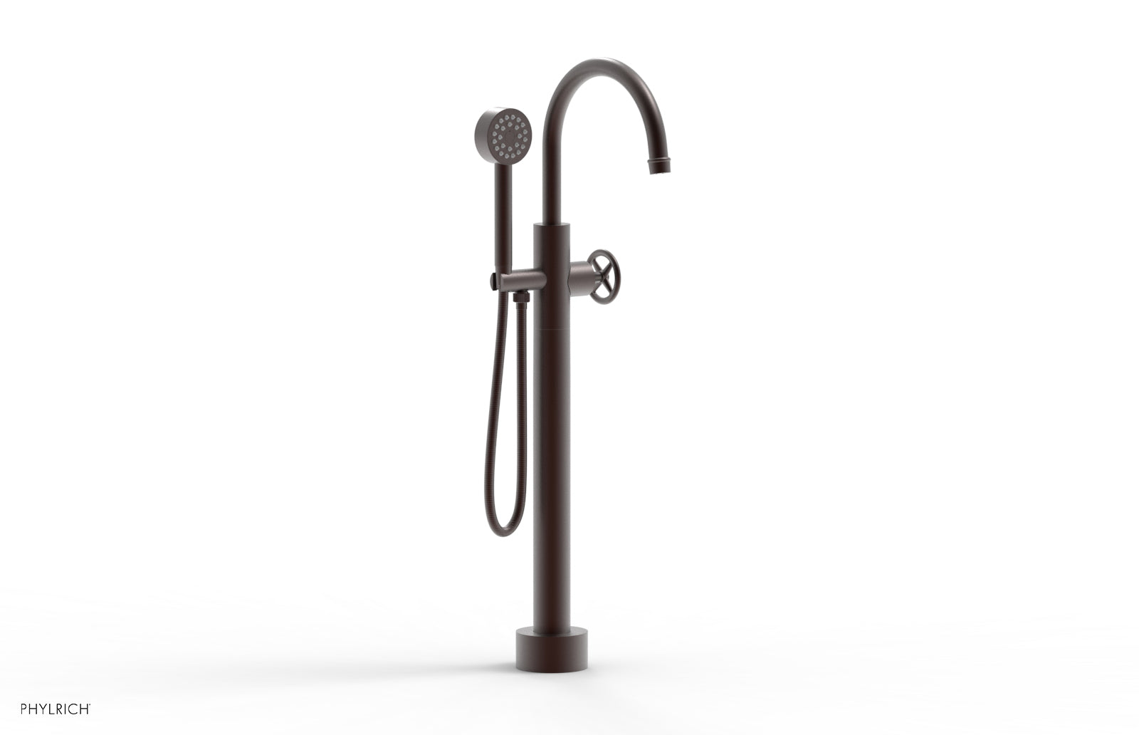 Phylrich WORKS Low Floor Mount Tub Filler - Cross Handle with Hand Shower