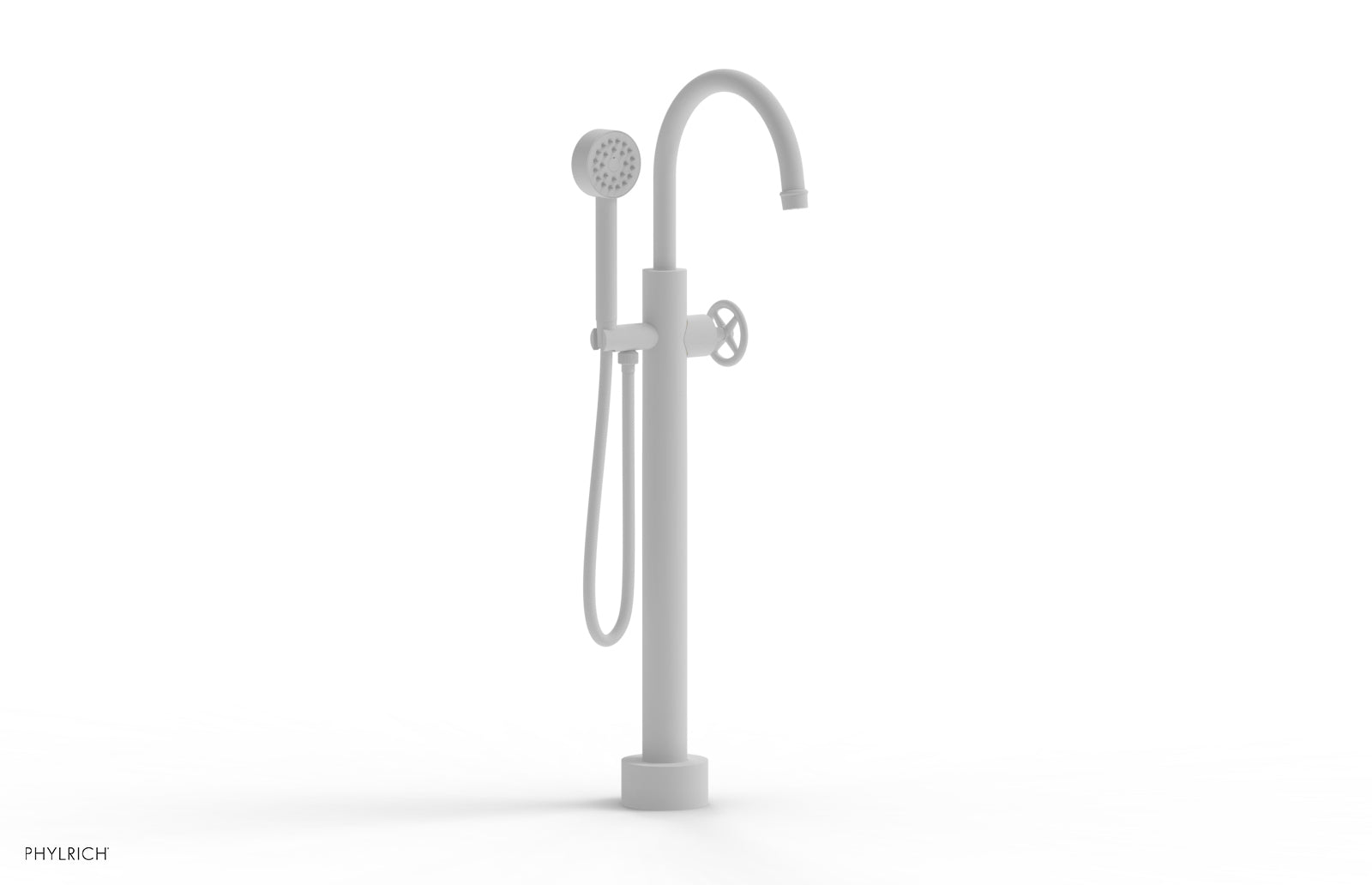 Phylrich WORKS Low Floor Mount Tub Filler - Cross Handle with Hand Shower