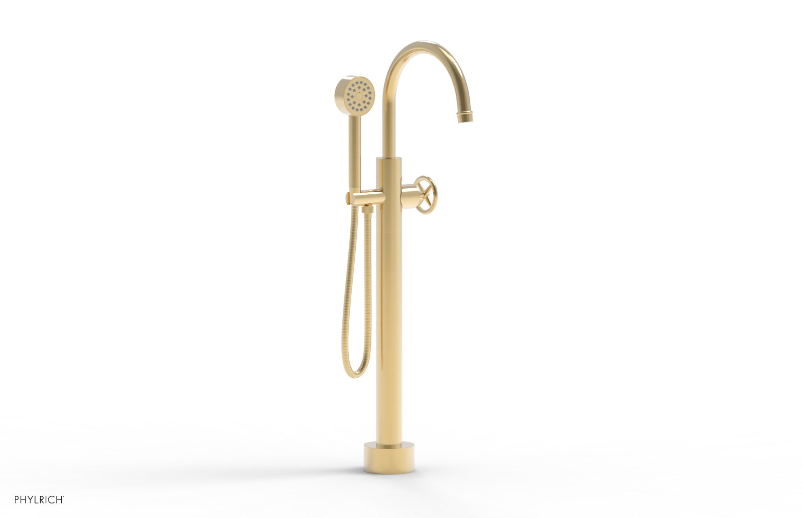 Phylrich WORKS Low Floor Mount Tub Filler - Cross Handle with Hand Shower by Phylrich