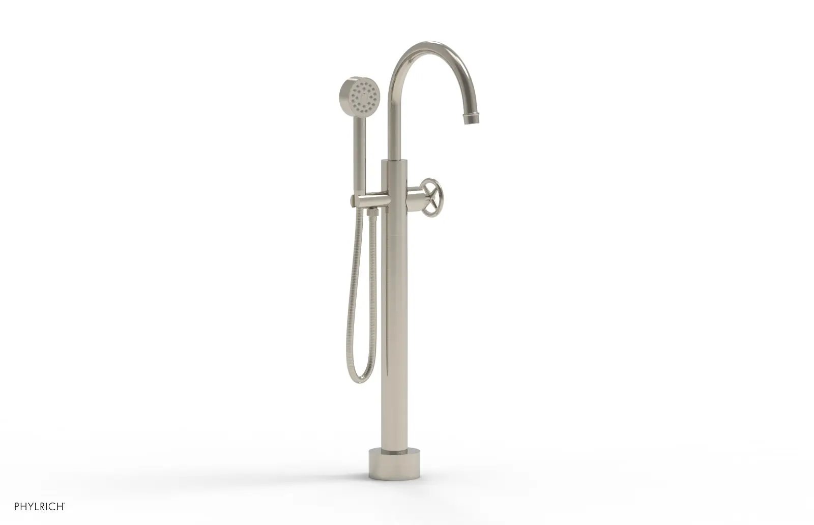 Phylrich WORKS Low Floor Mount Tub Filler - Cross Handle with Hand Shower by Phylrich