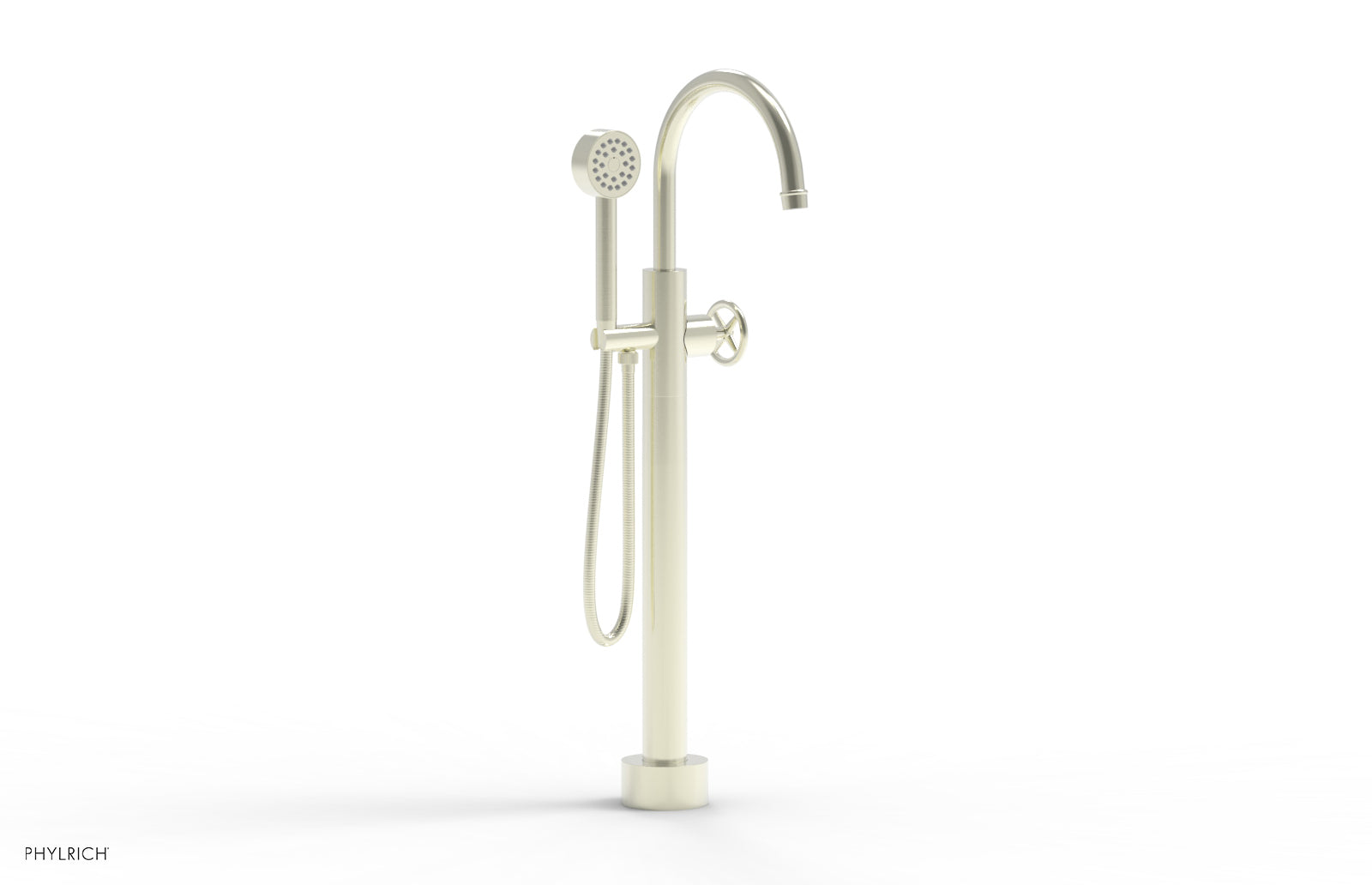 Phylrich WORKS Low Floor Mount Tub Filler - Cross Handle with Hand Shower