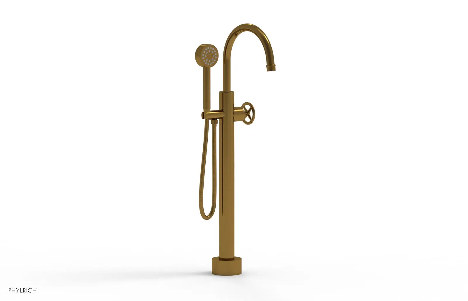 Phylrich WORKS Low Floor Mount Tub Filler - Cross Handle with Hand Shower by Phylrich