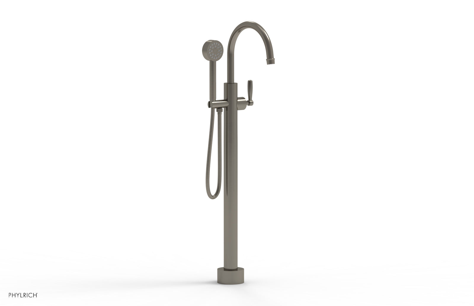 Phylrich WORKS Tall Floor Mount Tub Filler - Lever Handle with Hand Shower