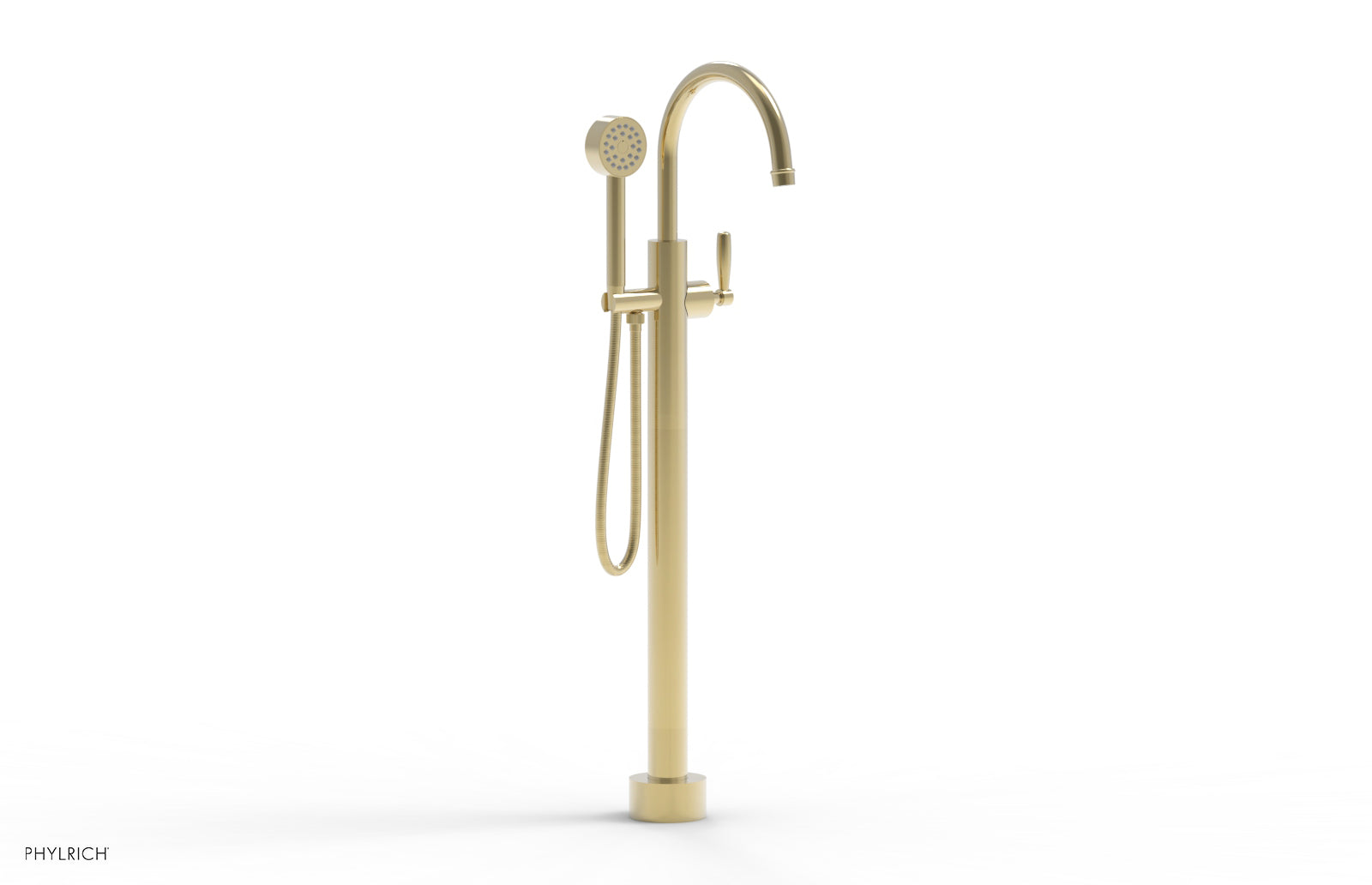 Phylrich WORKS Tall Floor Mount Tub Filler - Lever Handle with Hand Shower