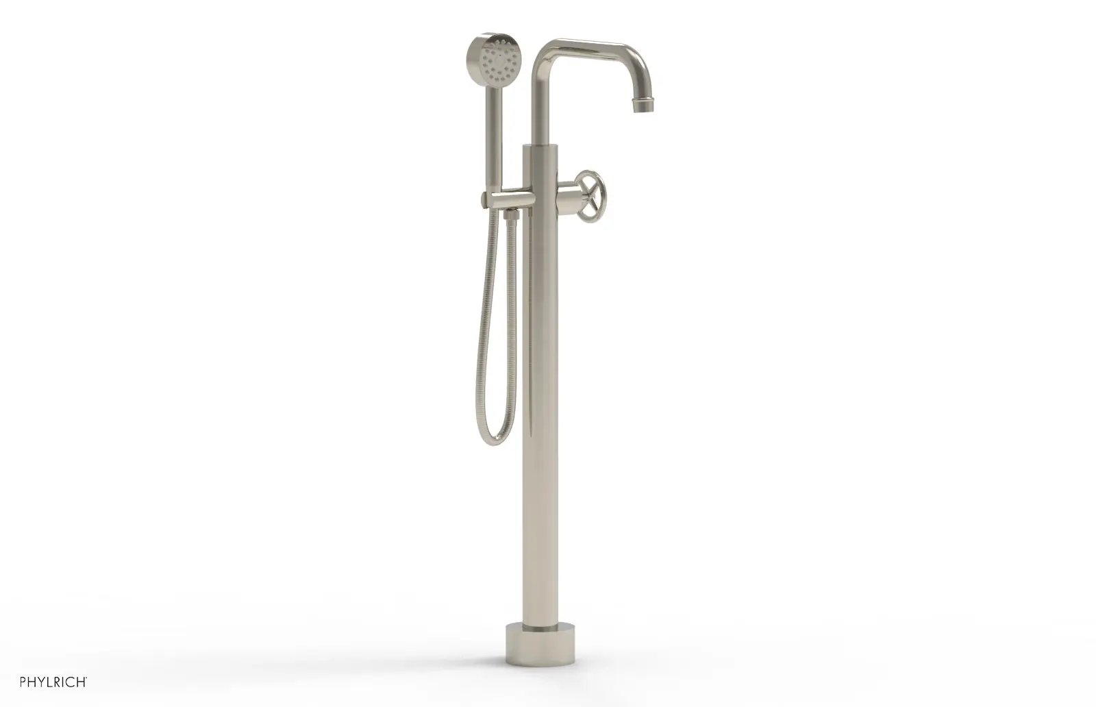 Phylrich WORKS Tall Floor Mount Tub Filler - Cross Handle with Hand Shower by Phylrich