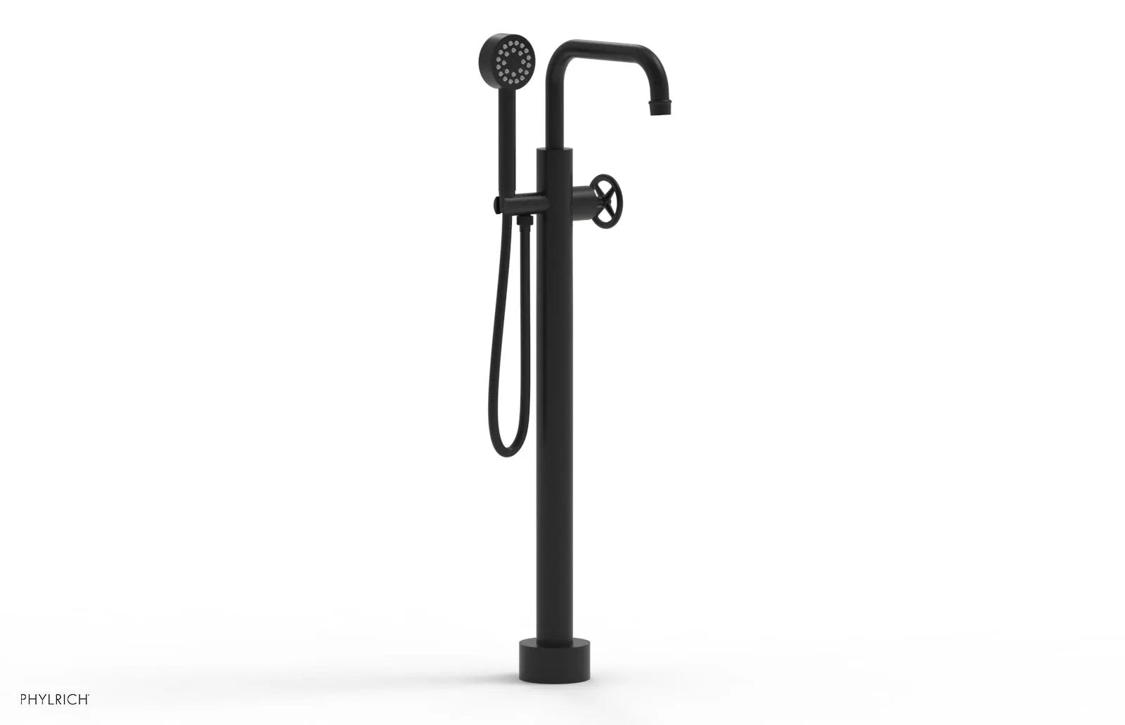 Phylrich WORKS Tall Floor Mount Tub Filler - Cross Handle with Hand Shower by Phylrich