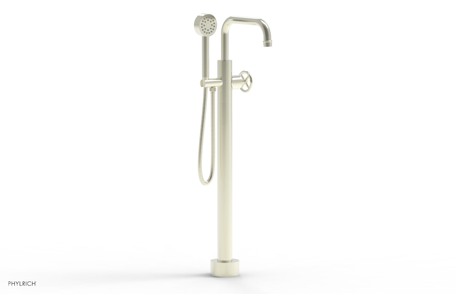 Phylrich WORKS Tall Floor Mount Tub Filler - Cross Handle with Hand Shower