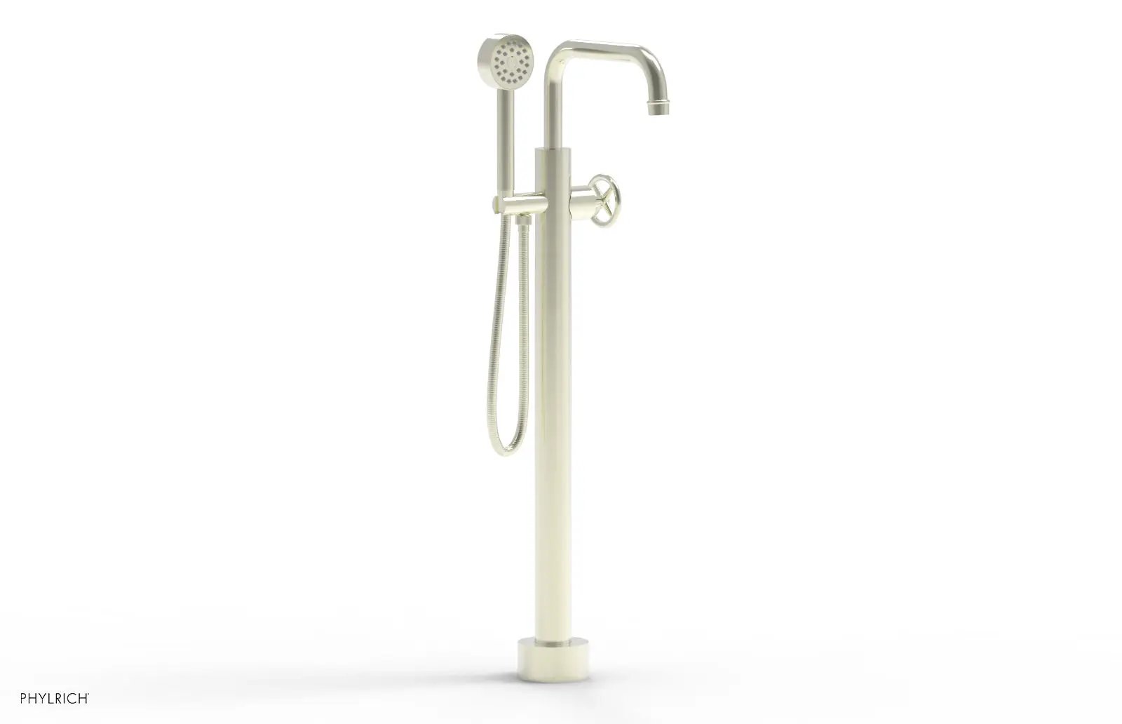 Phylrich WORKS Tall Floor Mount Tub Filler - Cross Handle with Hand Shower by Phylrich