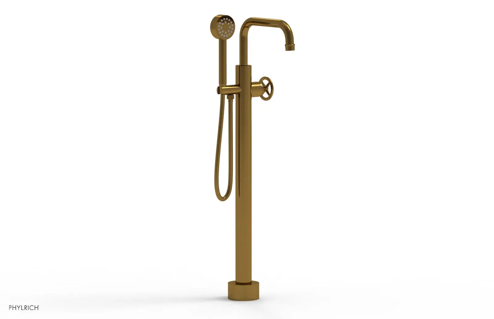 Phylrich WORKS Tall Floor Mount Tub Filler - Cross Handle with Hand Shower by Phylrich