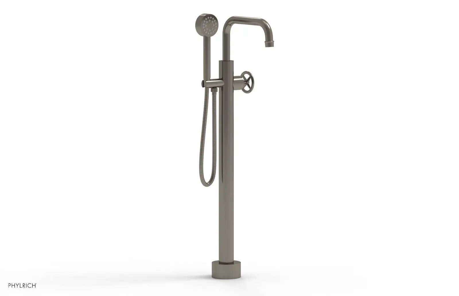 Phylrich WORKS Tall Floor Mount Tub Filler - Cross Handle with Hand Shower by Phylrich