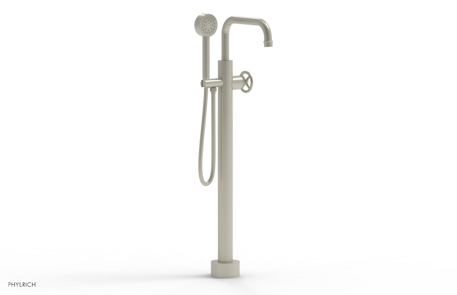 Phylrich WORKS Tall Floor Mount Tub Filler - Cross Handle with Hand Shower