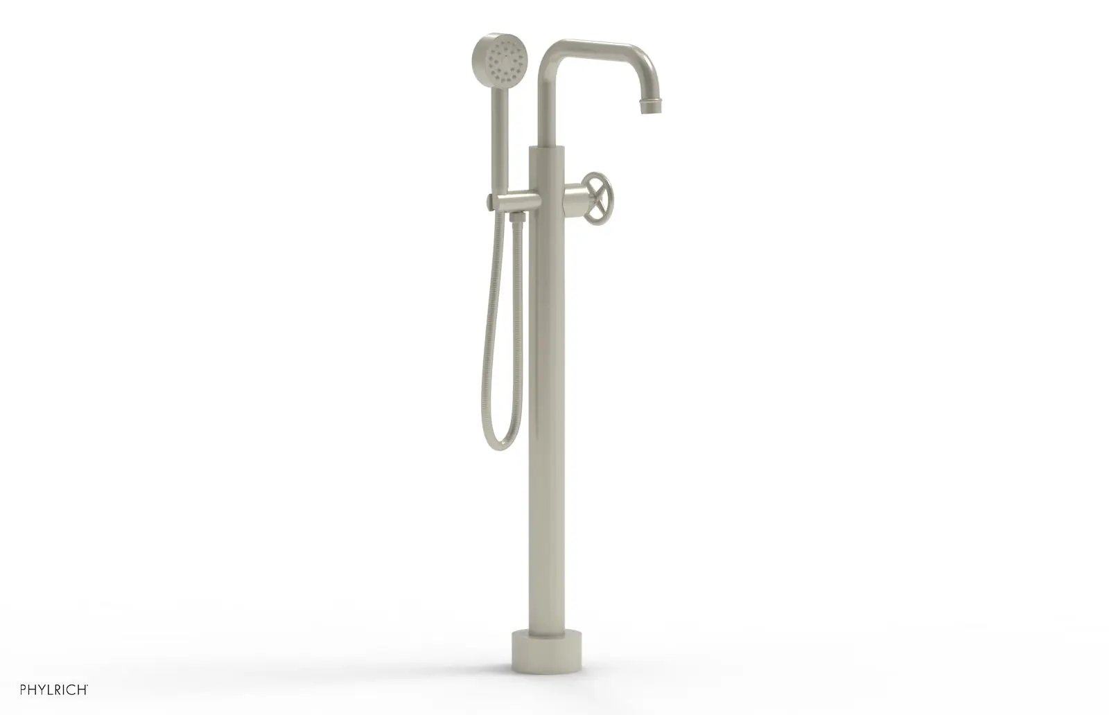 Phylrich WORKS Tall Floor Mount Tub Filler - Cross Handle with Hand Shower by Phylrich
