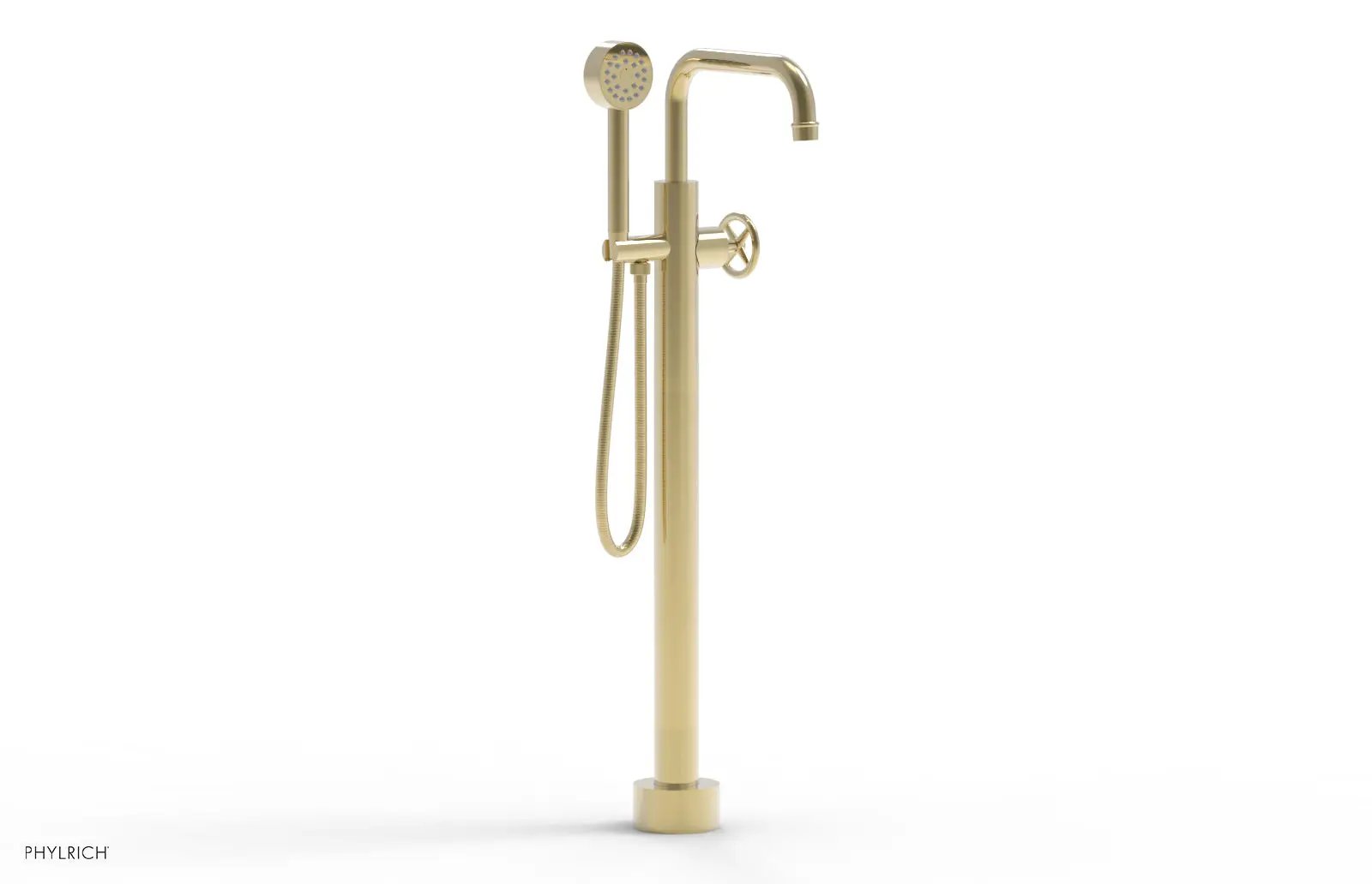Phylrich WORKS Tall Floor Mount Tub Filler - Cross Handle with Hand Shower by Phylrich