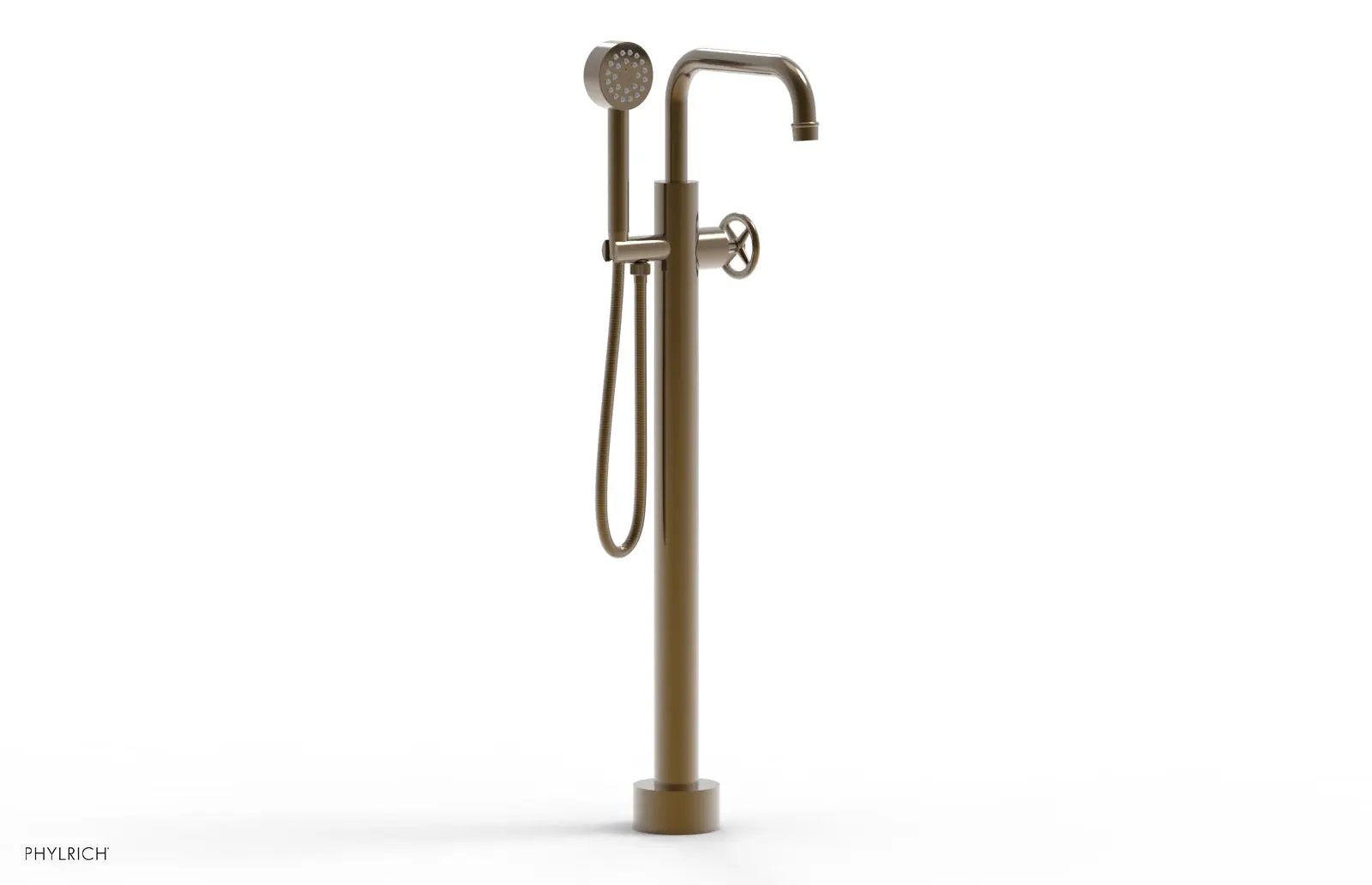 Phylrich WORKS Tall Floor Mount Tub Filler - Cross Handle with Hand Shower by Phylrich