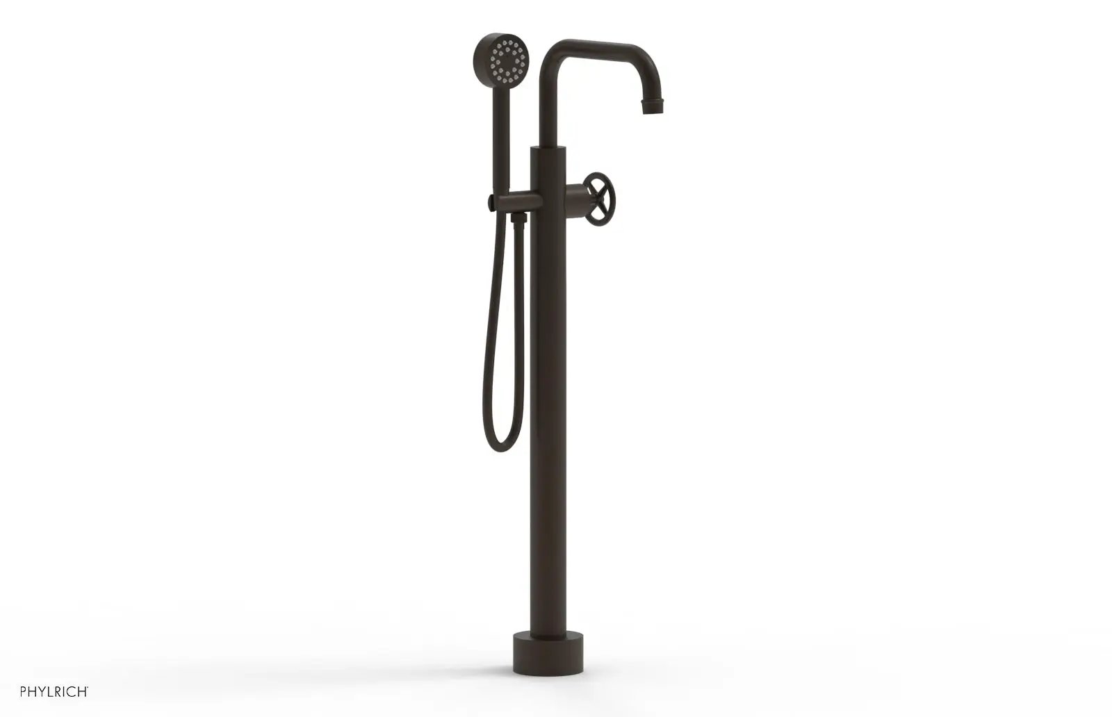 Phylrich WORKS Tall Floor Mount Tub Filler - Cross Handle with Hand Shower by Phylrich