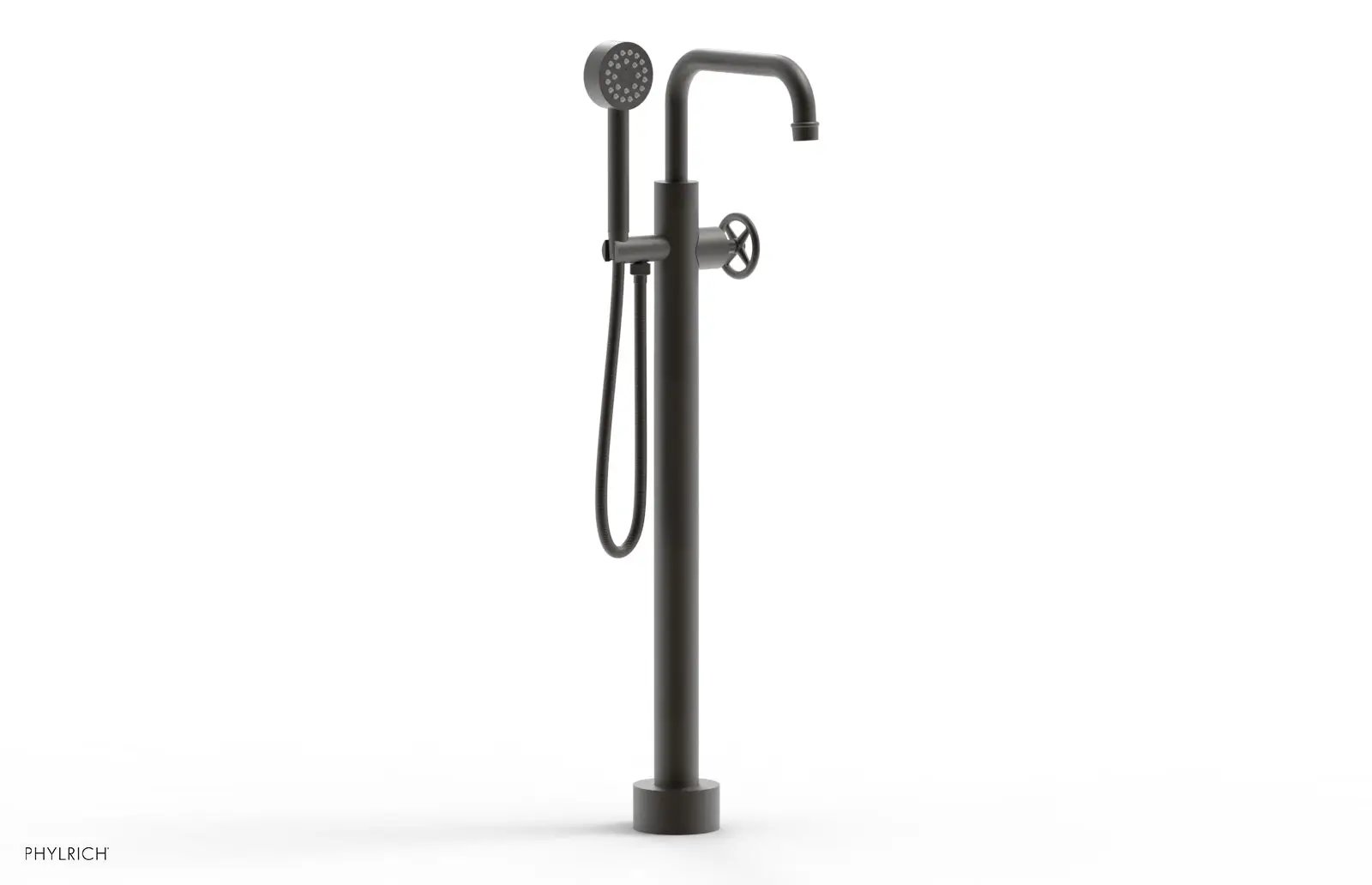 Phylrich WORKS Tall Floor Mount Tub Filler - Cross Handle with Hand Shower by Phylrich
