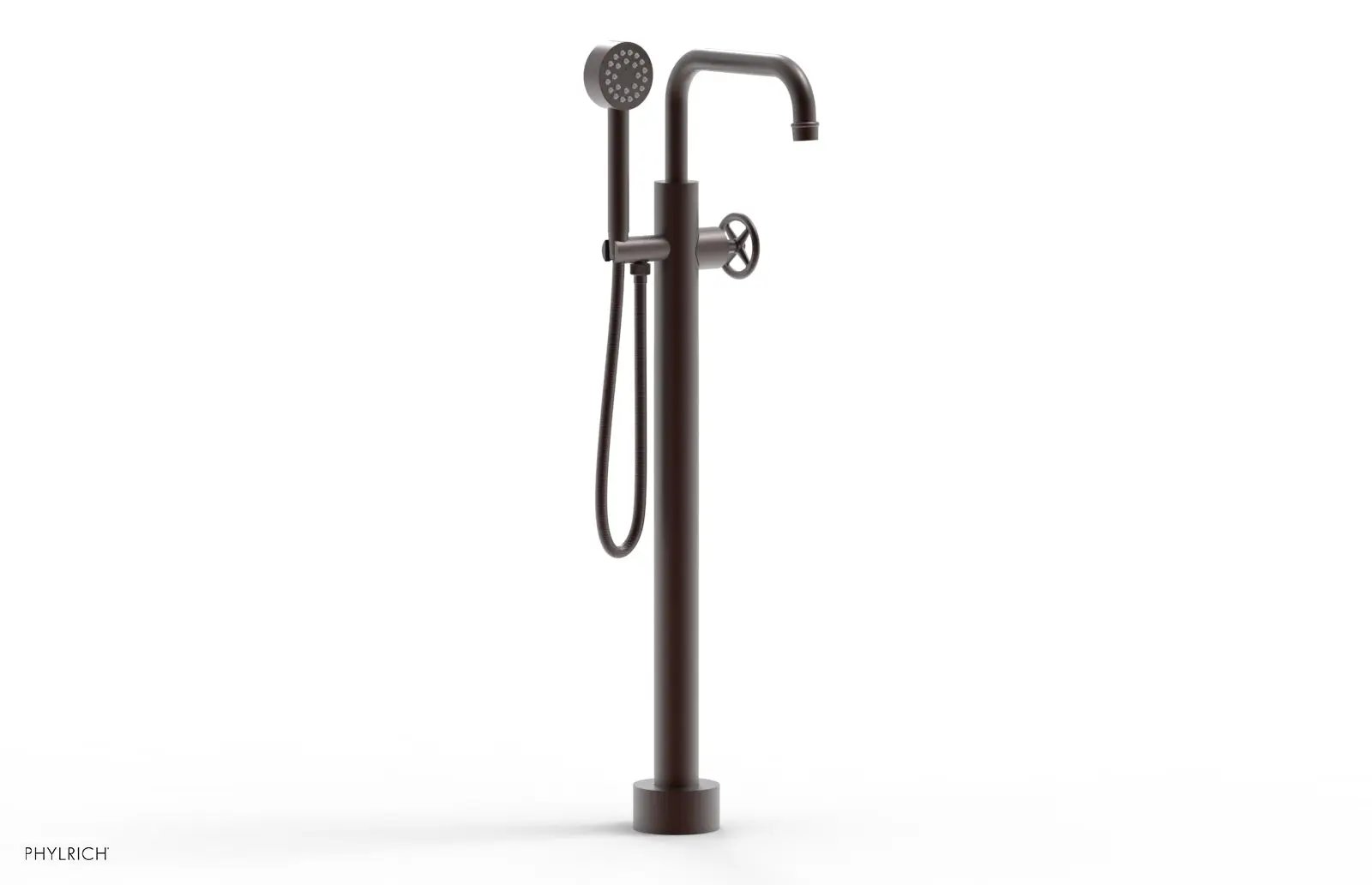Phylrich WORKS Tall Floor Mount Tub Filler - Cross Handle with Hand Shower by Phylrich