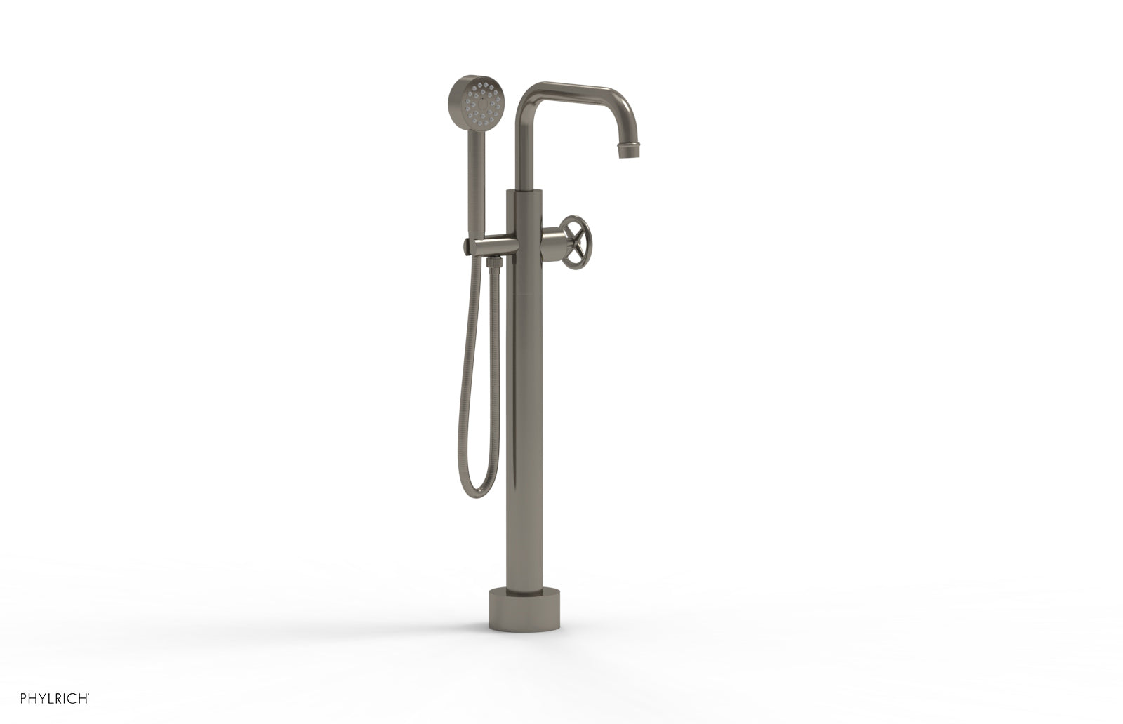 Phylrich WORKS Low Floor Mount Tub Filler - Cross Handle with Hand Shower