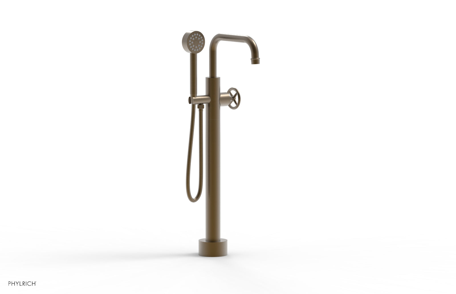 Phylrich WORKS Low Floor Mount Tub Filler - Cross Handle with Hand Shower