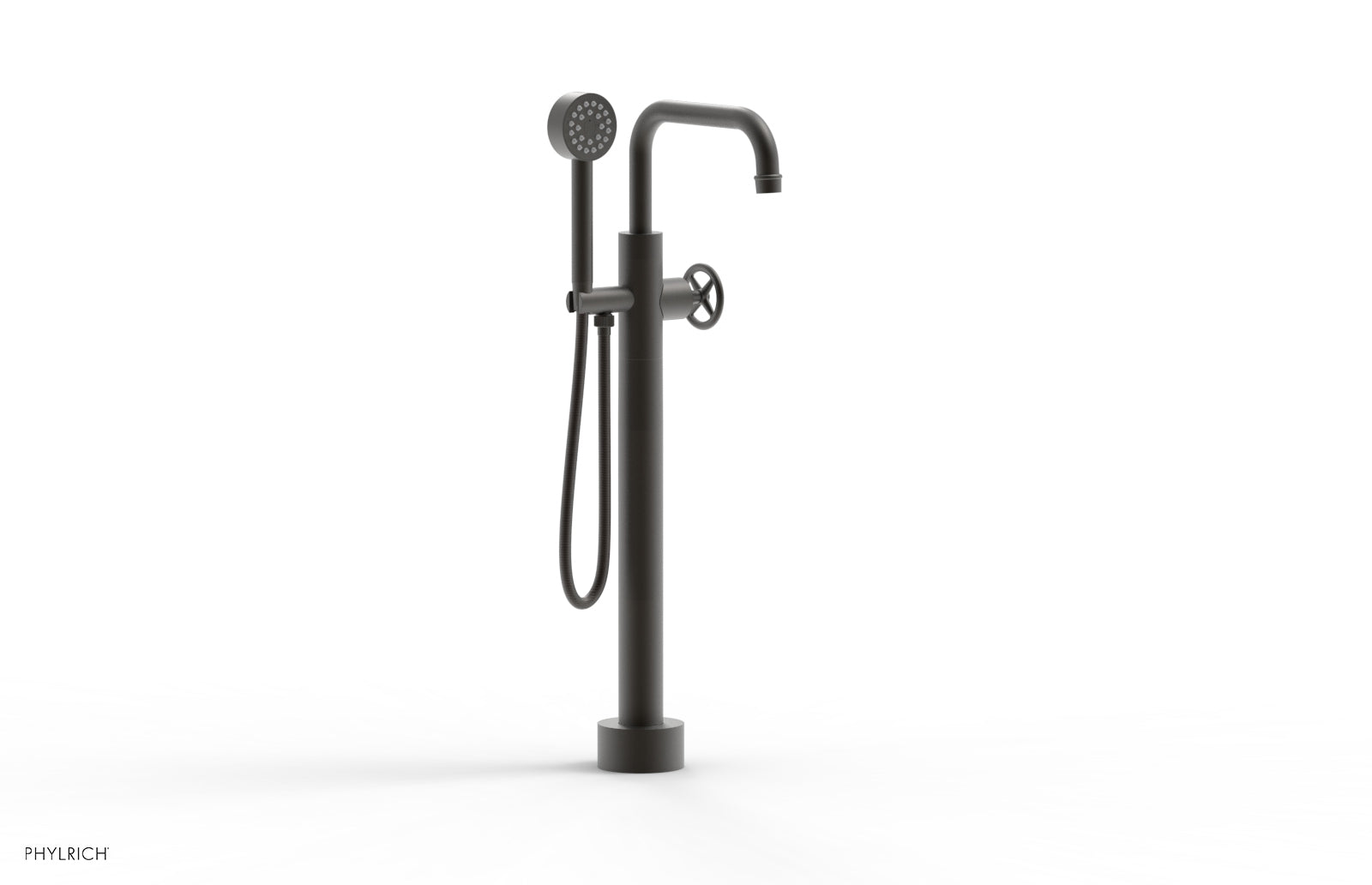 Phylrich WORKS Low Floor Mount Tub Filler - Cross Handle with Hand Shower