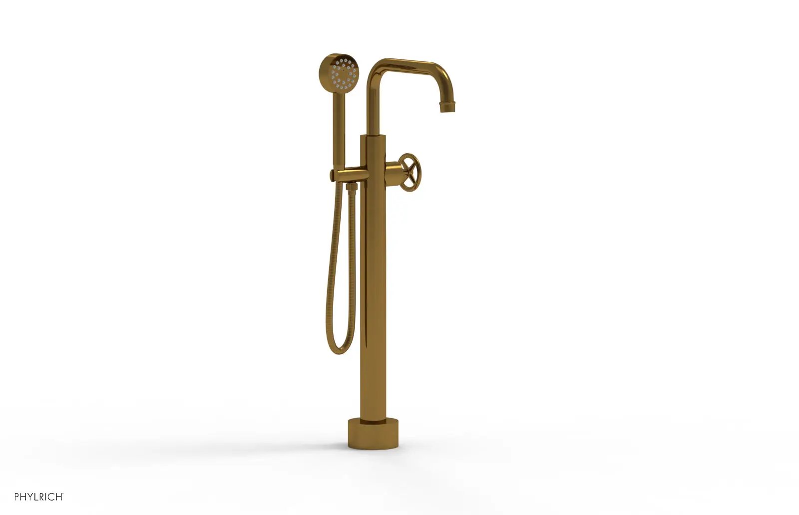 Phylrich WORKS Low Floor Mount Tub Filler - Cross Handle with Hand Shower by Phylrich
