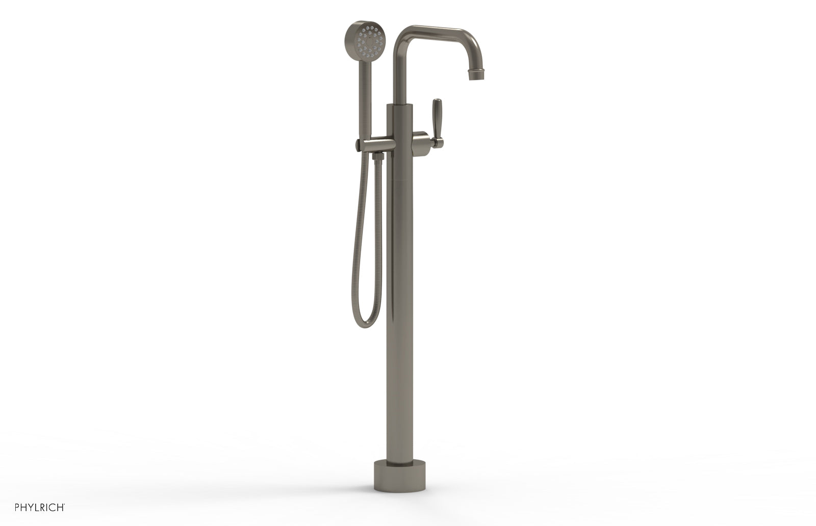 Phylrich WORKS Tall Floor Mount Tub Filler - Lever Handle with Hand Shower
