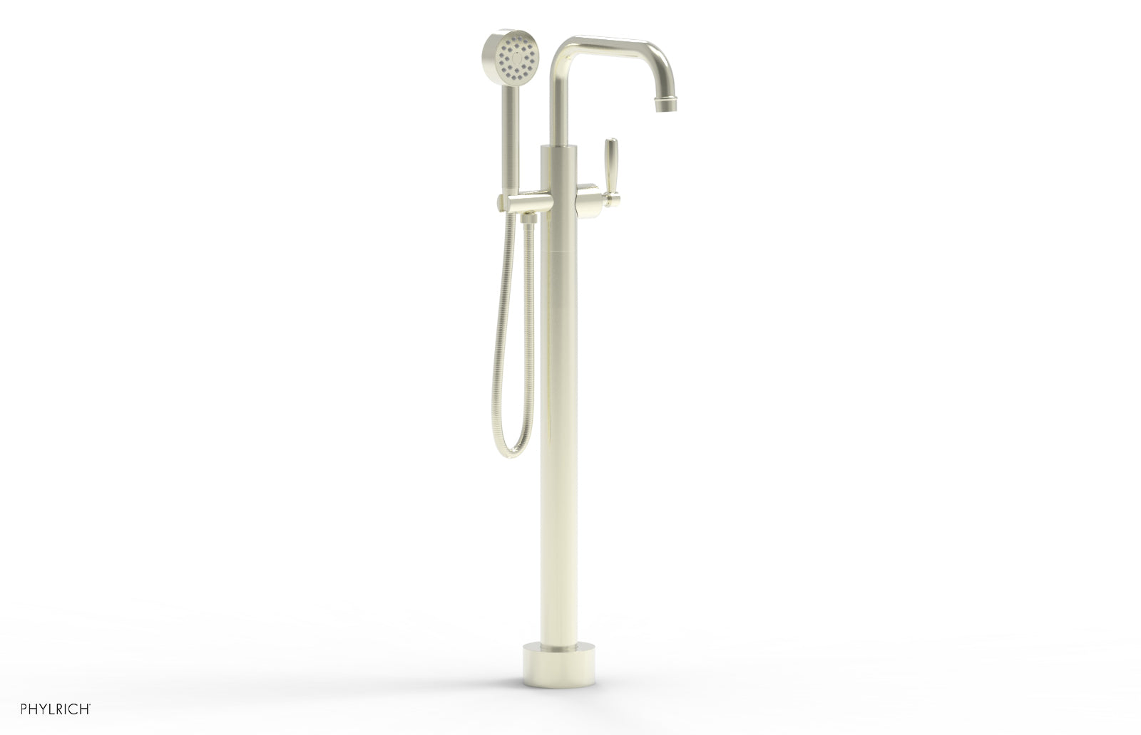 Phylrich WORKS Tall Floor Mount Tub Filler - Lever Handle with Hand Shower