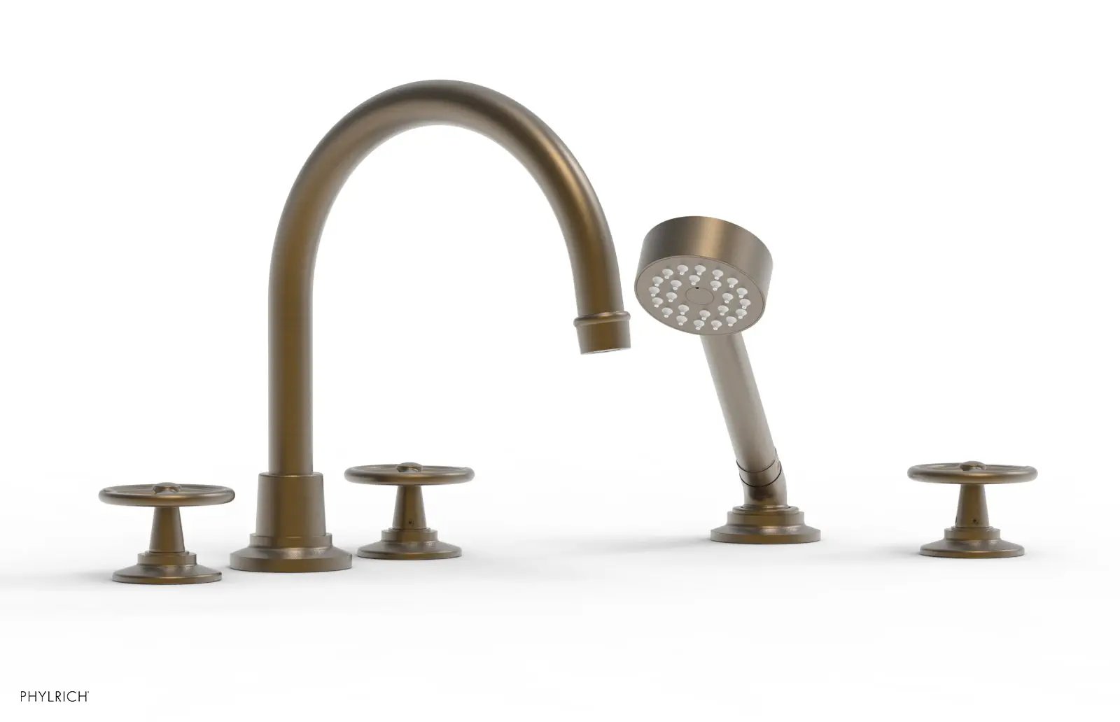 Phylrich WORKS Deck Tub Set with Hand Shower - High Spout Cross Handles by Phylrich