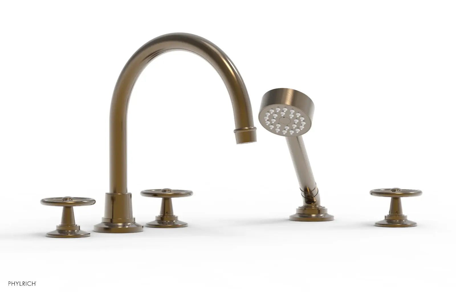 Phylrich WORKS Deck Tub Set with Hand Shower - High Spout Cross Handles by Phylrich
