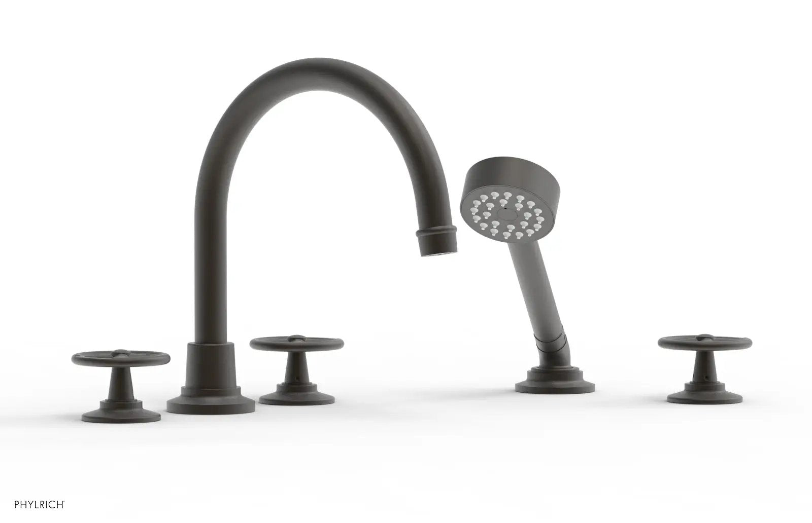 Phylrich WORKS Deck Tub Set with Hand Shower - High Spout Cross Handles by Phylrich