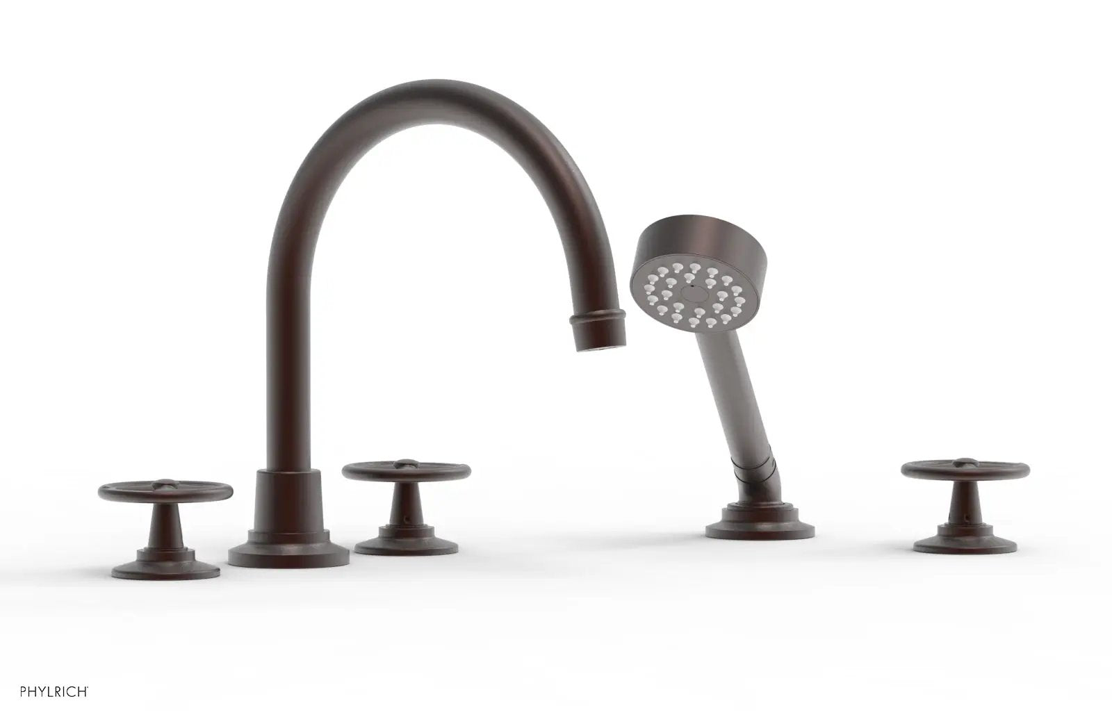 Phylrich WORKS Deck Tub Set with Hand Shower - High Spout Cross Handles by Phylrich