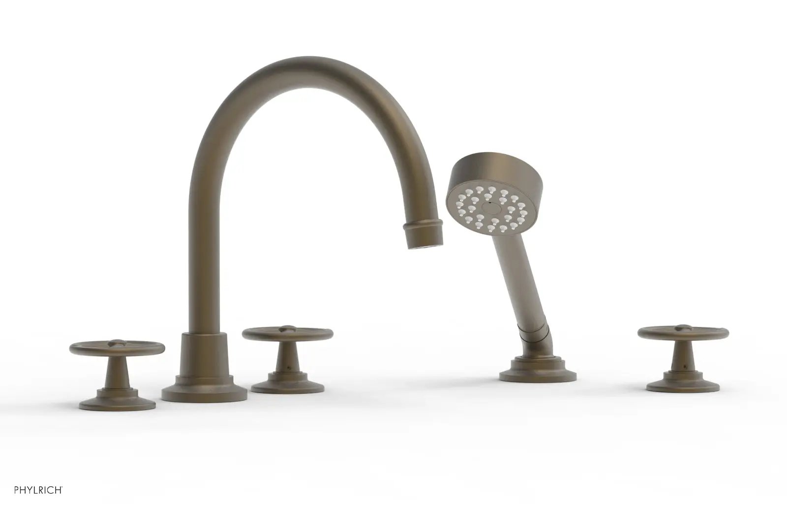 Phylrich WORKS Deck Tub Set with Hand Shower - High Spout Cross Handles by Phylrich
