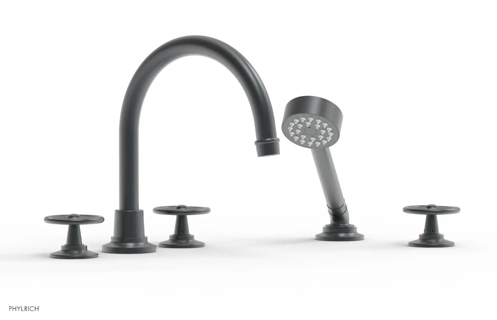 Phylrich WORKS Deck Tub Set with Hand Shower - High Spout Cross Handles by Phylrich