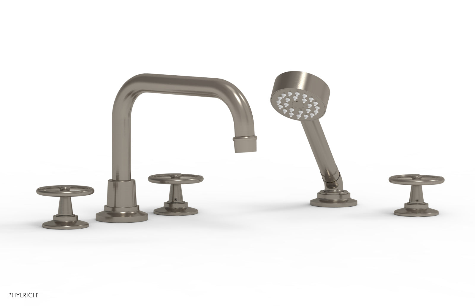 Phylrich WORKS Deck Tub Set with Hand Shower - Cross Handles