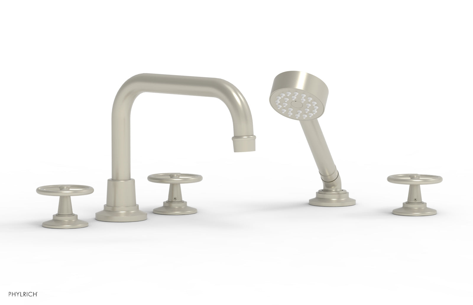 Phylrich WORKS Deck Tub Set with Hand Shower - Cross Handles