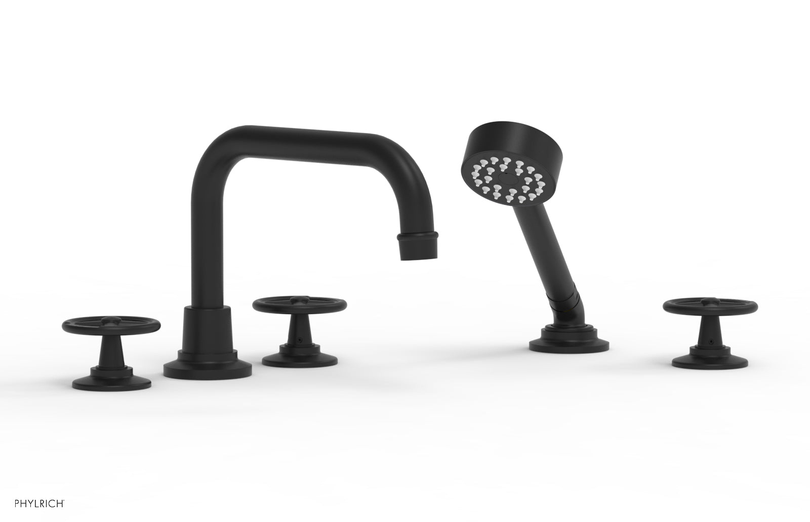 Phylrich WORKS Deck Tub Set with Hand Shower - Cross Handles