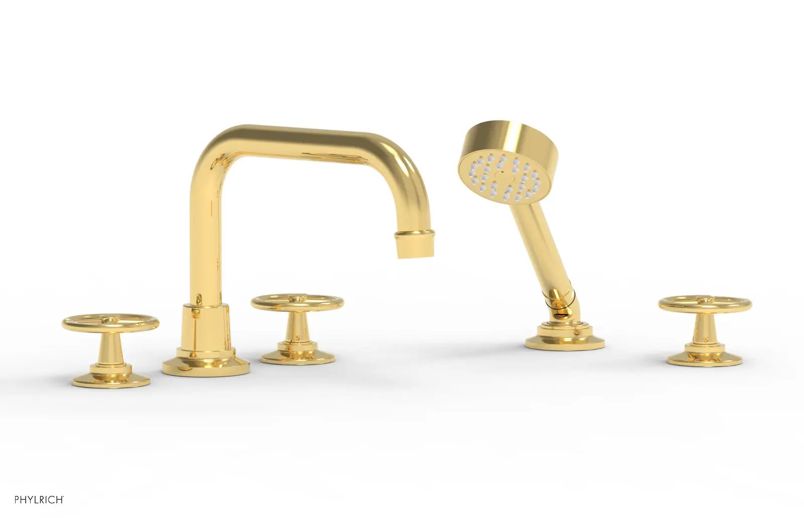 Phylrich WORKS Deck Tub Set with Hand Shower - Cross Handles by Phylrich