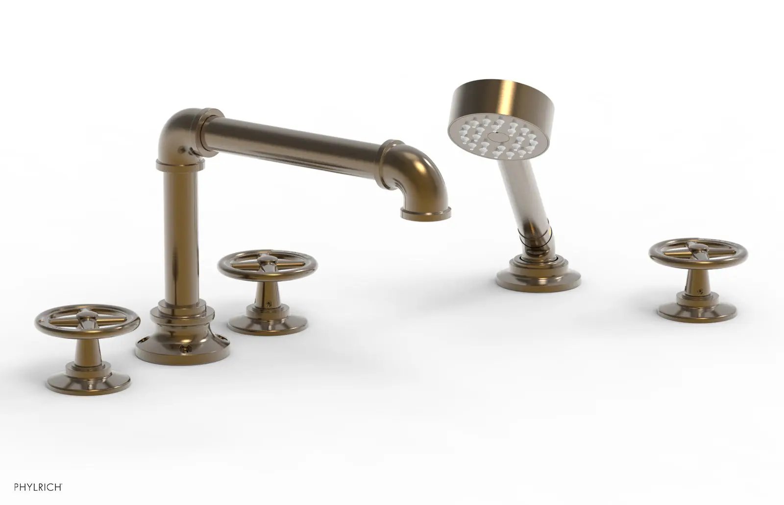 Phylrich WORKS 2 Deck Tub Set with Hand Shower - Cross Handles by Phylrich